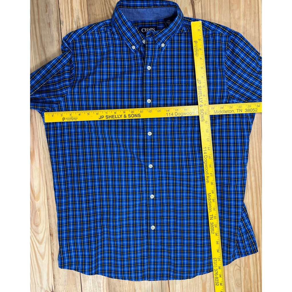 Chaps Men's Easy Care Long Sleeve Button Down Woven Shirt, L, Blue Plaid