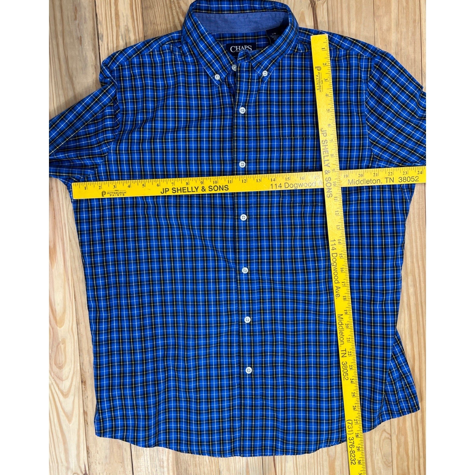 Chaps Men's Easy Care Long Sleeve Button Down Woven Shirt, L, Blue Plaid