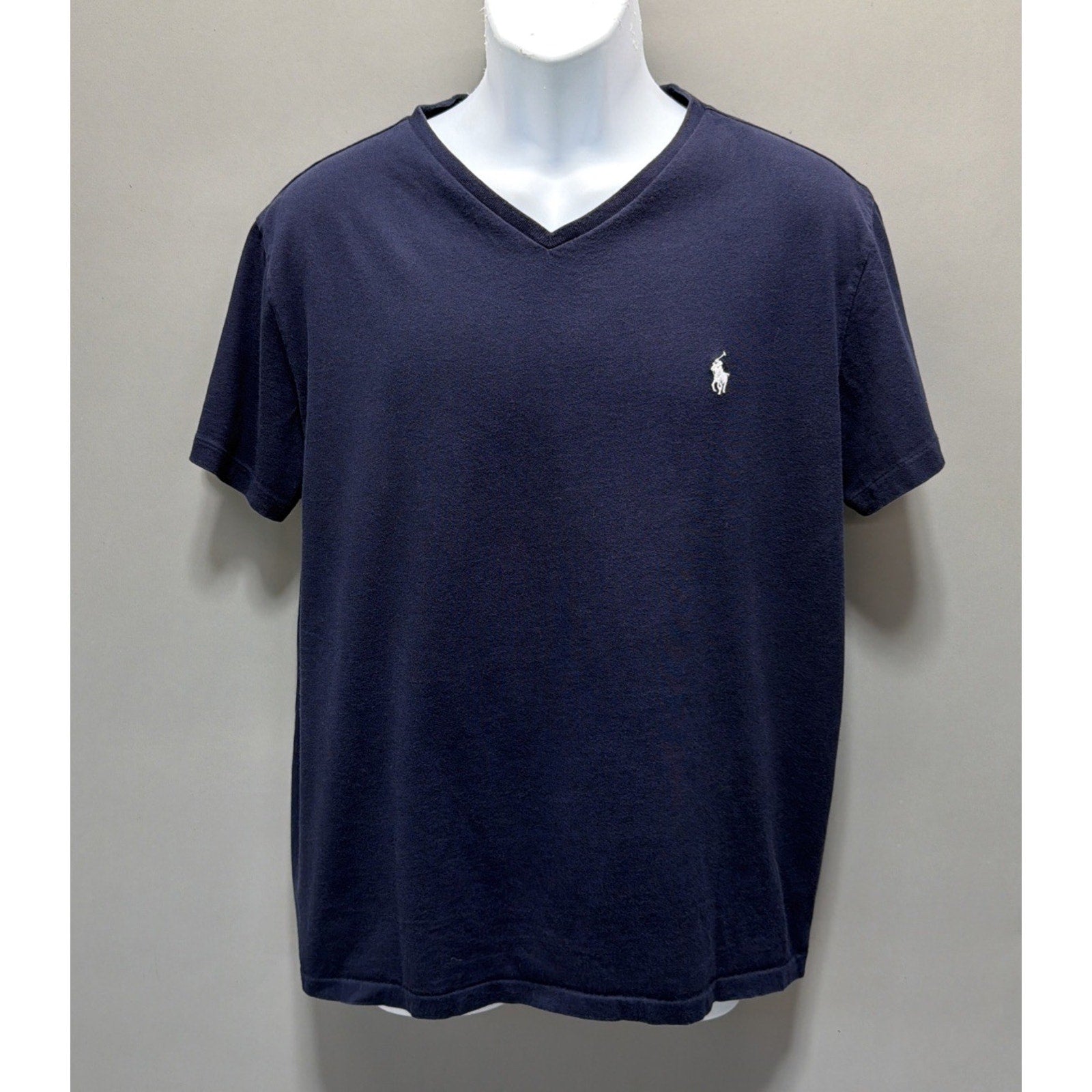 Polo Ralph Lauren Navy Blue Shirt White Pony Short Sleeve Mens Large V Neck