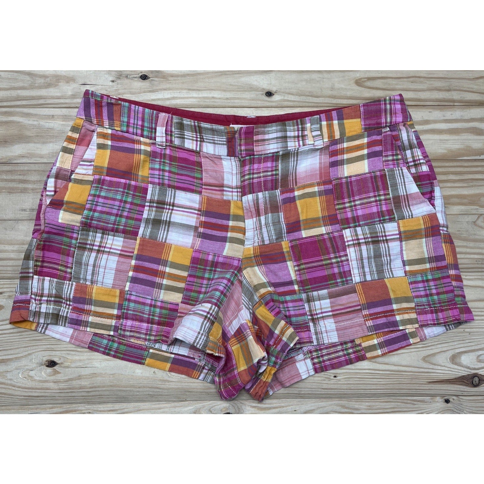 Ann Taylor LOFT Patchwork Shorts SZ 12 Pastel Nautical Beach Striped Pink