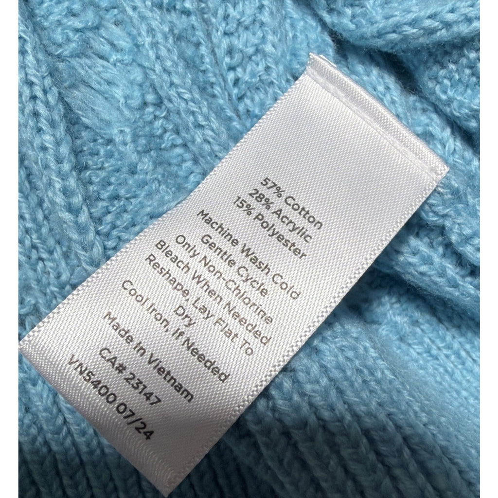 Talbots Plus 1X Cable Knit Sweater Shoulder Button Detail Aqua Blue New W Tag