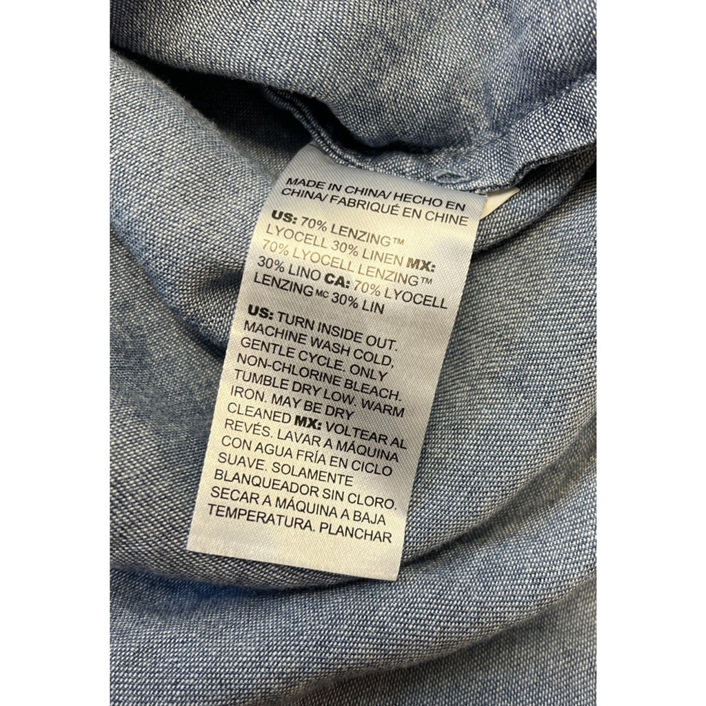 Chico’s Tunic Blouse Chambray Linen Blend 3/4 Sleeve V-Neck Boho Chic sz 1 M