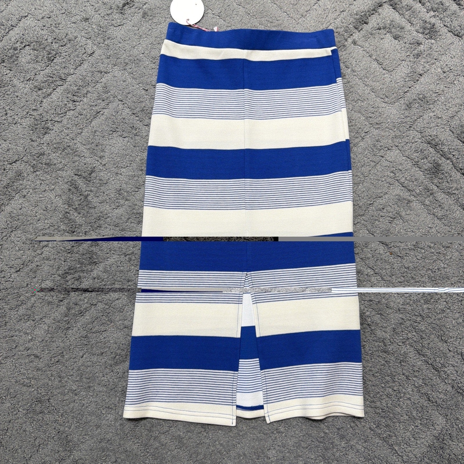 New Umgee Blue White Striped Pull On Midi Skirt Elastic Waist Womens Medium