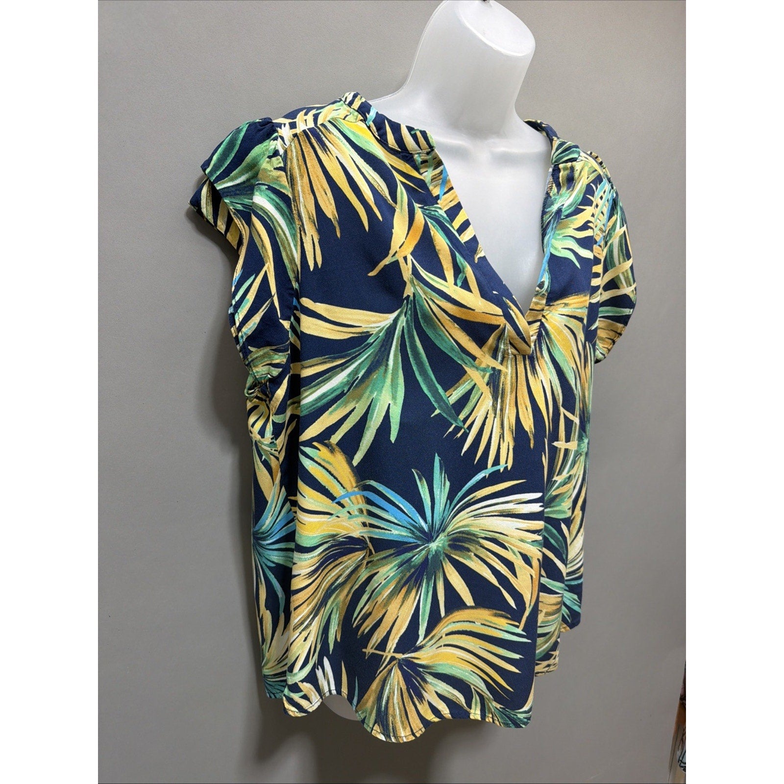 CURE Top Womens XXL Floral Beach Pullover Flutter Sleeve Rayon Blouse