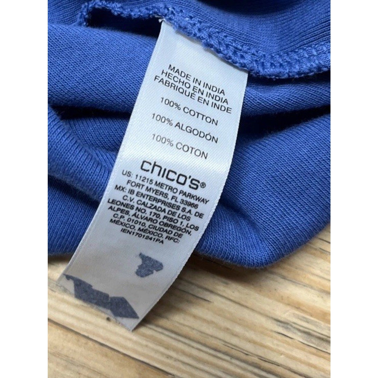 Chicos Women's 1 Small Pullover V-Neck Shirt Tunic 3/4 Sleeve Linen Blue