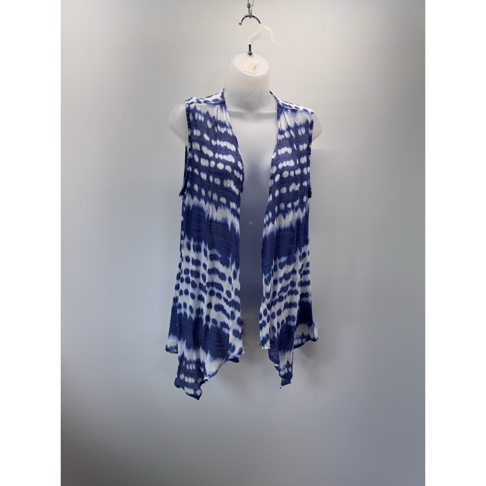 Brina & Em Women’s Sleeveless Blue & White Tie Dyed Cardigan Cover Up Size Large