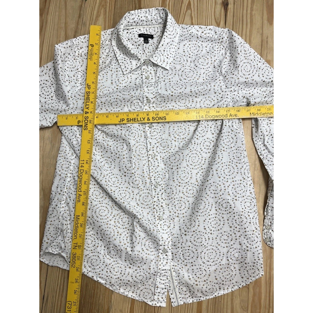 Talbots White W Hearts Lightweight Long Sleeve Button Up Blouse Size Medium