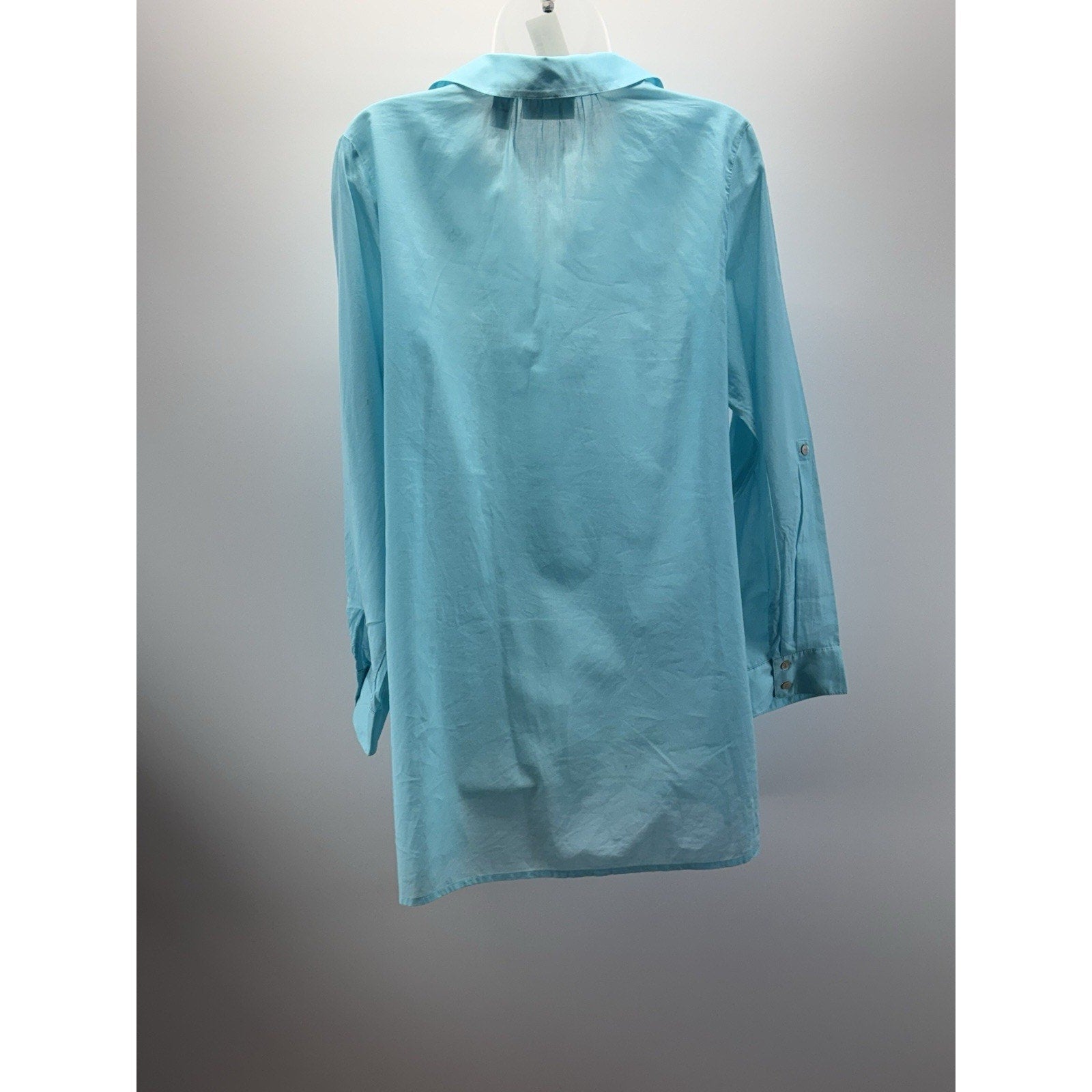 CHICOS Lightweight Sheer Tunic 1/2 Button Front Pockets Blue Women’s Size 1/Med