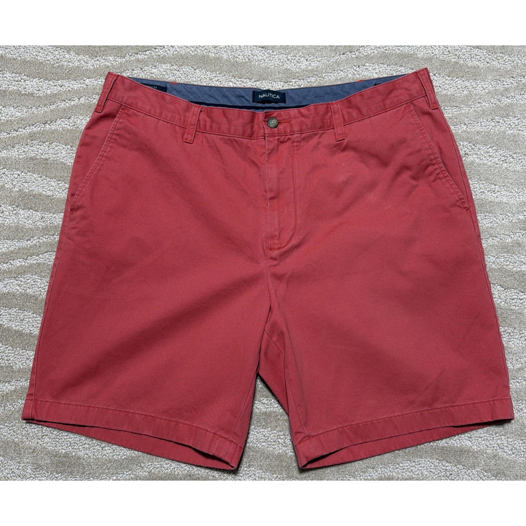 Nautica Deck Shorts Mens 38 Salmon Pink Classic Fit Stretch Chino Casual Summer