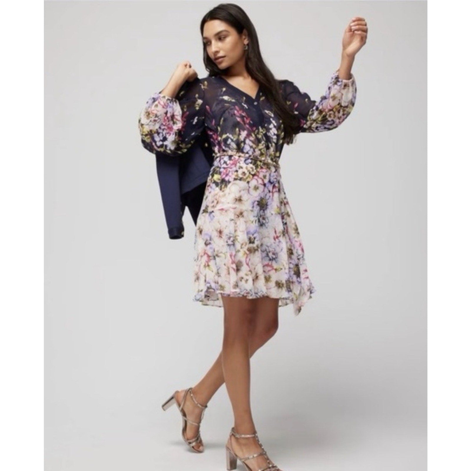 White House Black Market Floral Chain Belt Shirt Dress 17809 New Women’s Size L