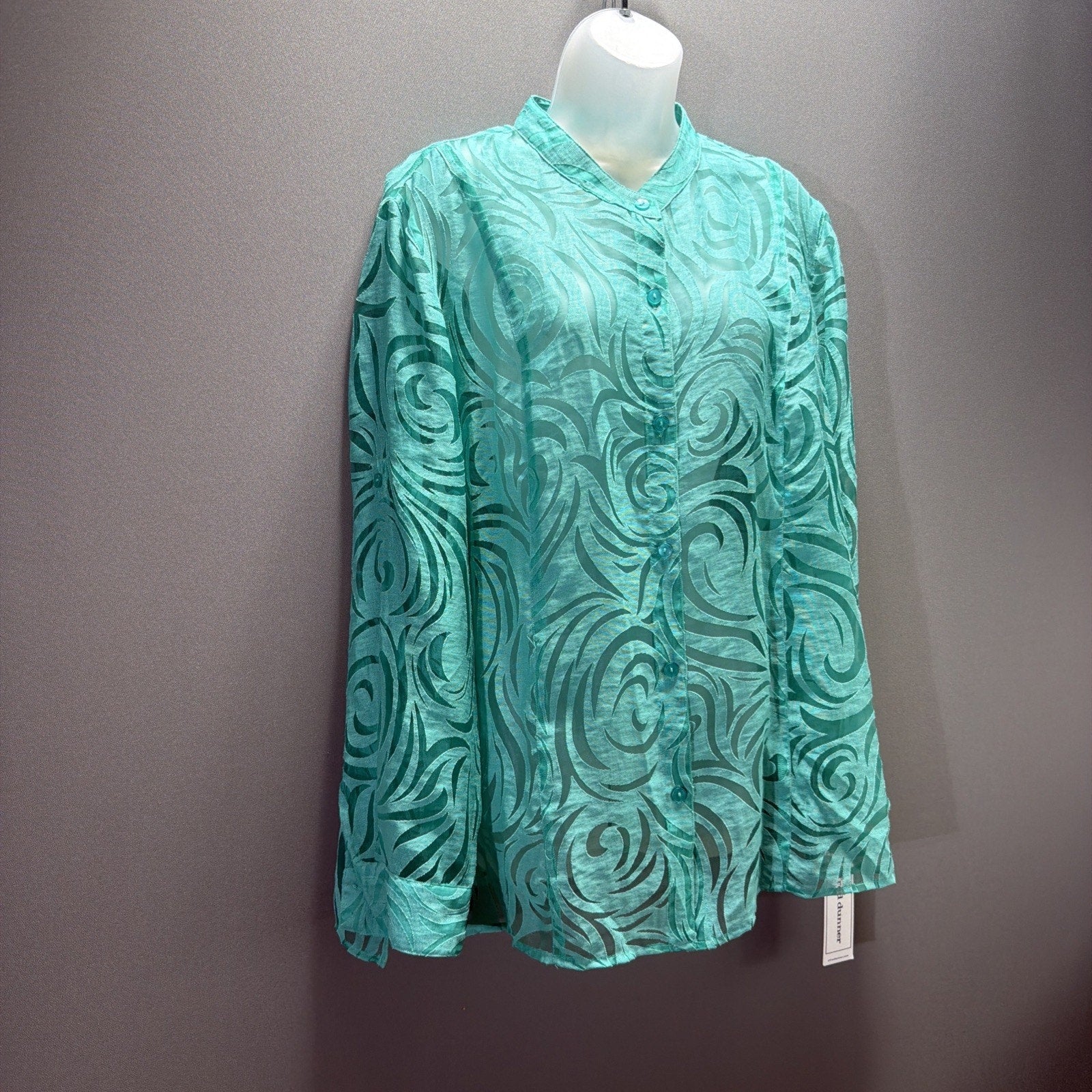 Alfred Dunner Plus Sz 20 Burnout Cover Up Lace Aqua Button-Up Blouse NWT