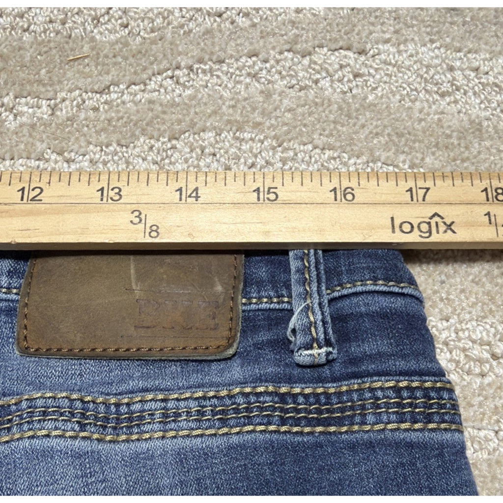 BKE Derek 33R Bootleg Denim Jeans Med Wash Thick Stitch Workwear Stained 33x31