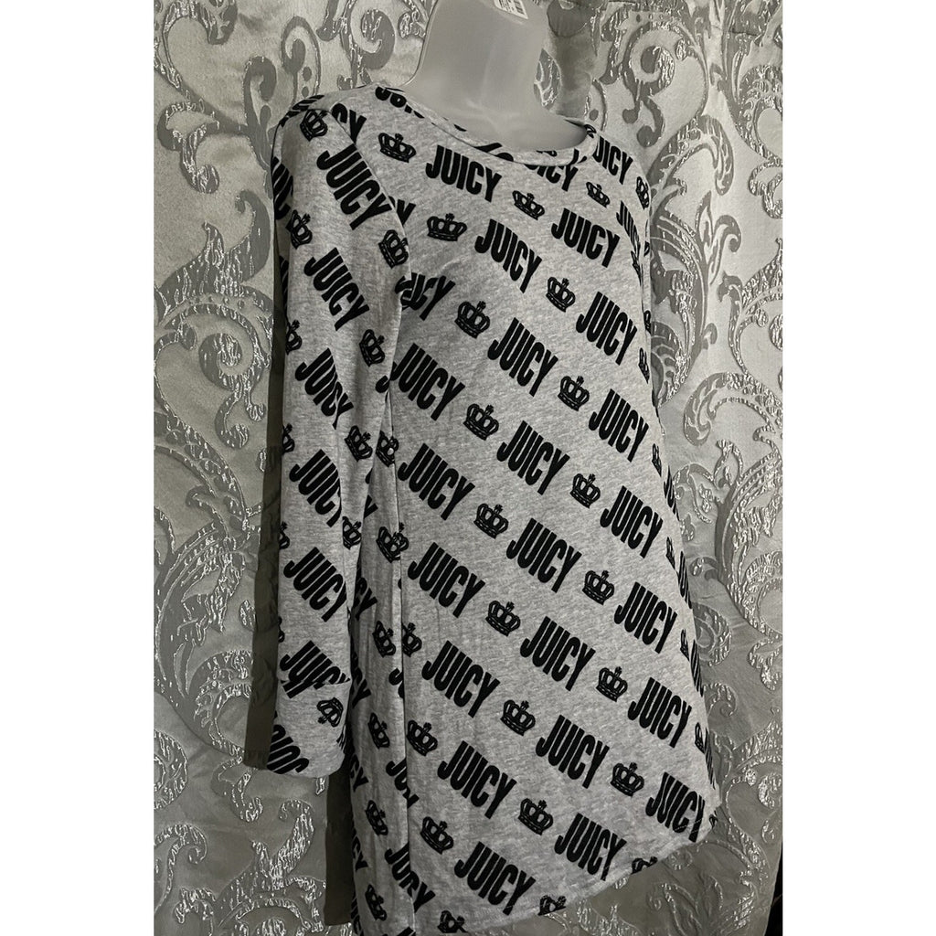 NWT Juicy Couture Shirt Women M Gray Crown Logo All Over Long Sleeve Pullover