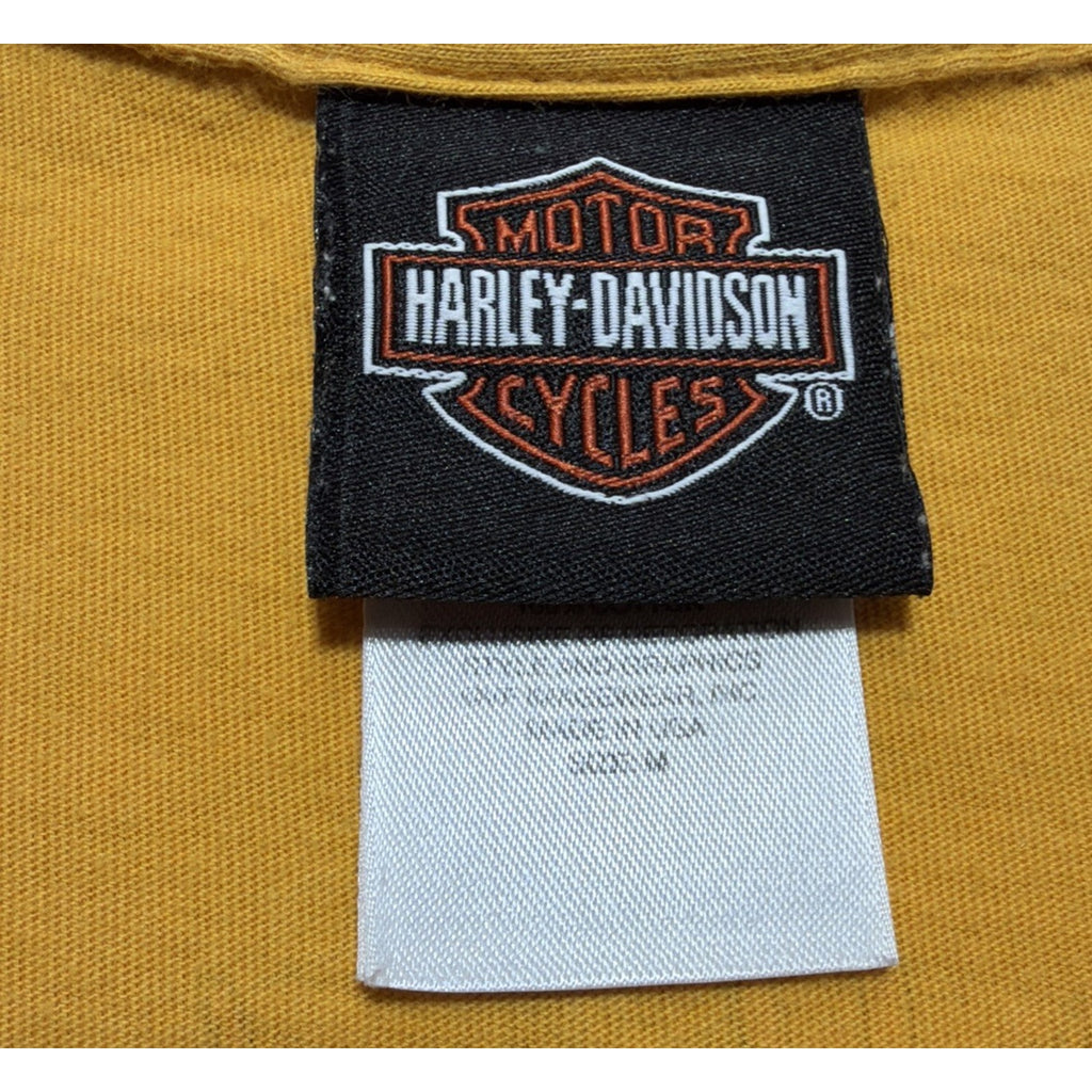 Harley Davidson Fort Lauderdale FL M Yellow T Shirt Short Sleeve V-neck Made USA