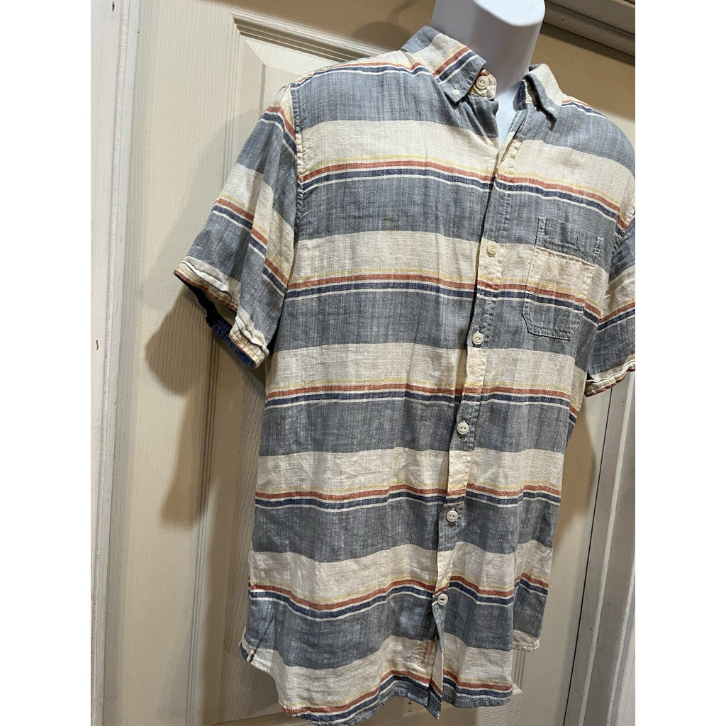 Weather Proof Button Up Blue White Red Striped Short Sleeve Men's Size Medium