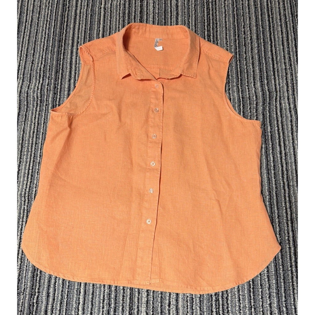 Lulu B Linen Top Womens XL Button Up Sleeveless Coral Breathable Casual