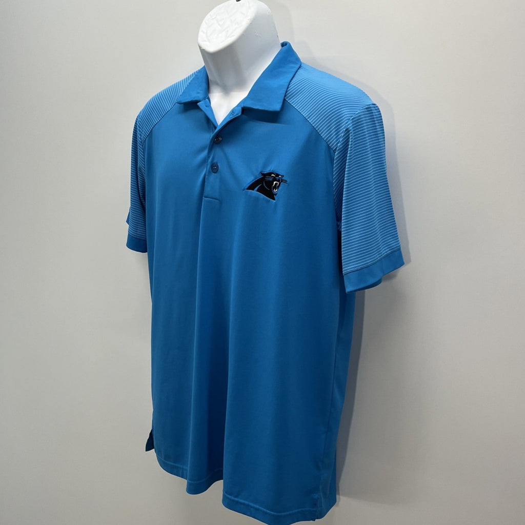 NFL Carolina Panthers Antigua Men's 3 Button Blue Polo Shirt S/S Medium