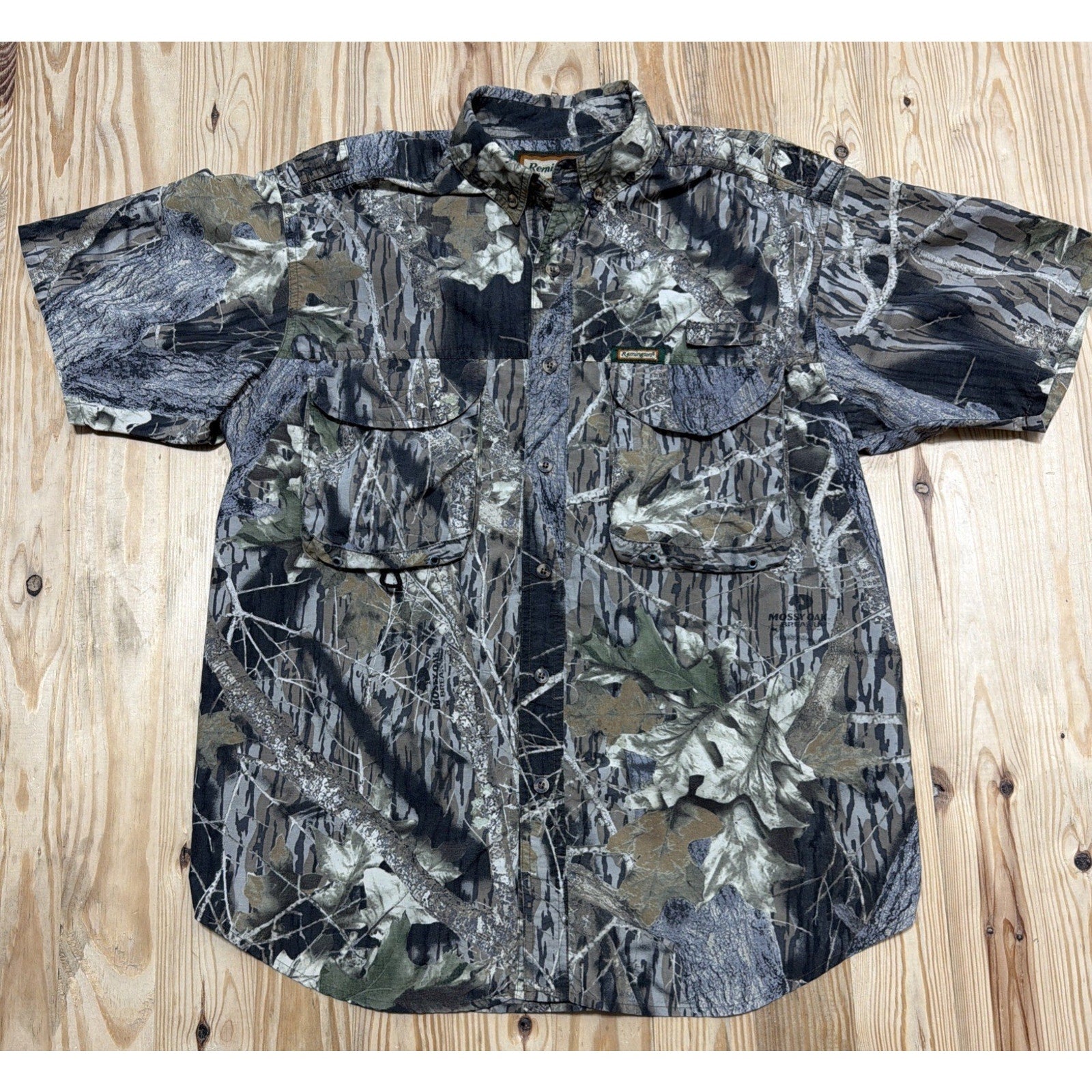 Vintage Remington Shirt Mens L Mossy Oak Break Up Camo Short Sleeve Hunting