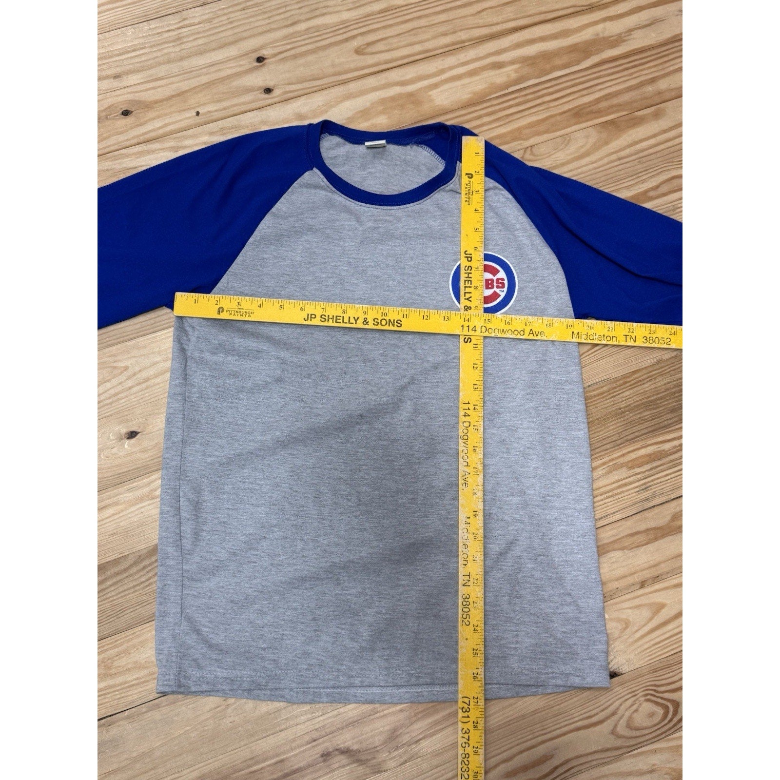 Chicago Cubs Raglan Shirt Athletic Cut Slim Gray Blue Budweiser Men’s Size Large