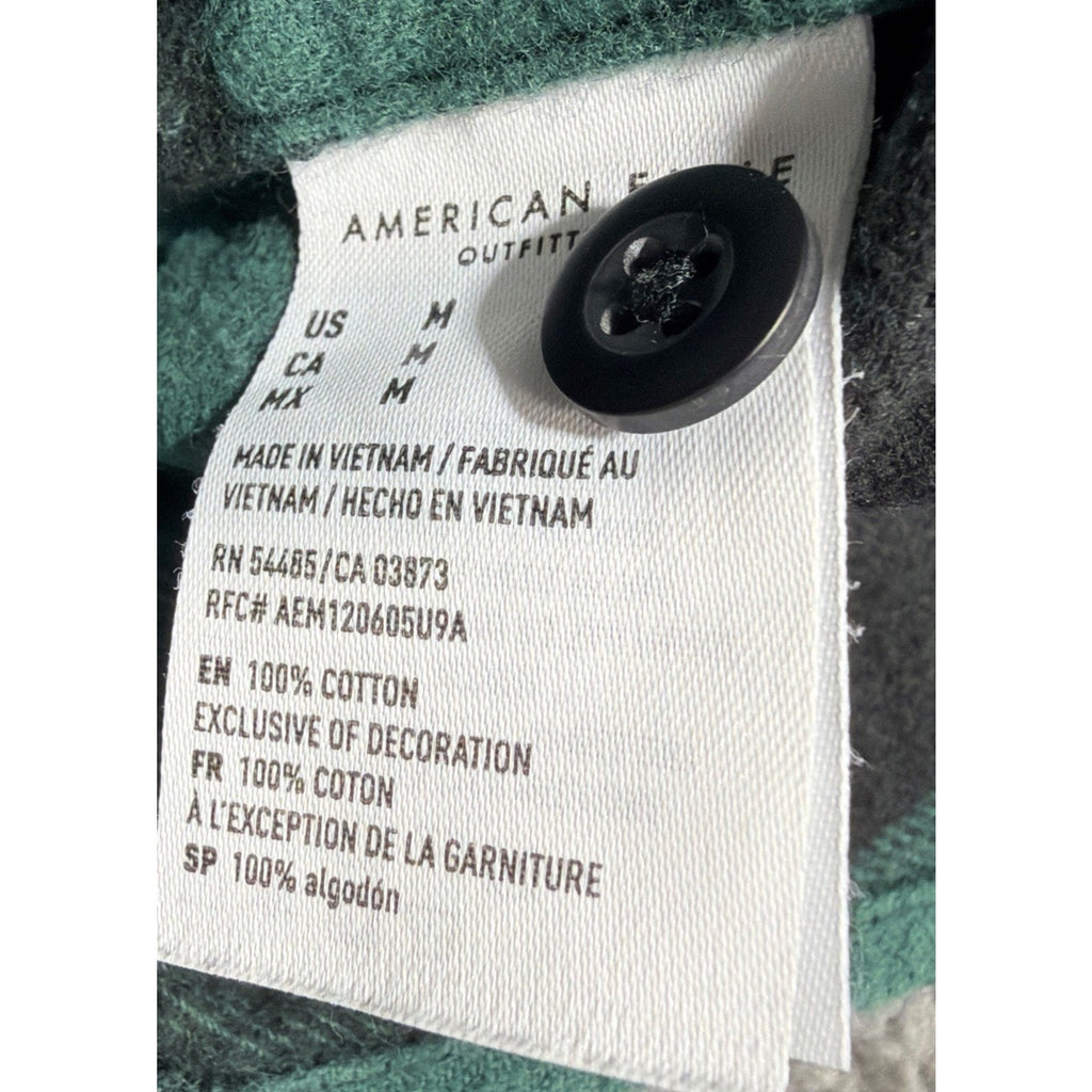 American Eagle Heavyweight Flannel Button Up Shirt LS Green Black Plaid Mens M