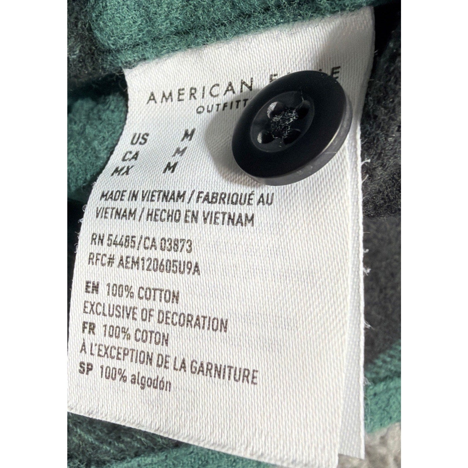 American Eagle Heavyweight Flannel Button Up Shirt LS Green Black Plaid Mens M