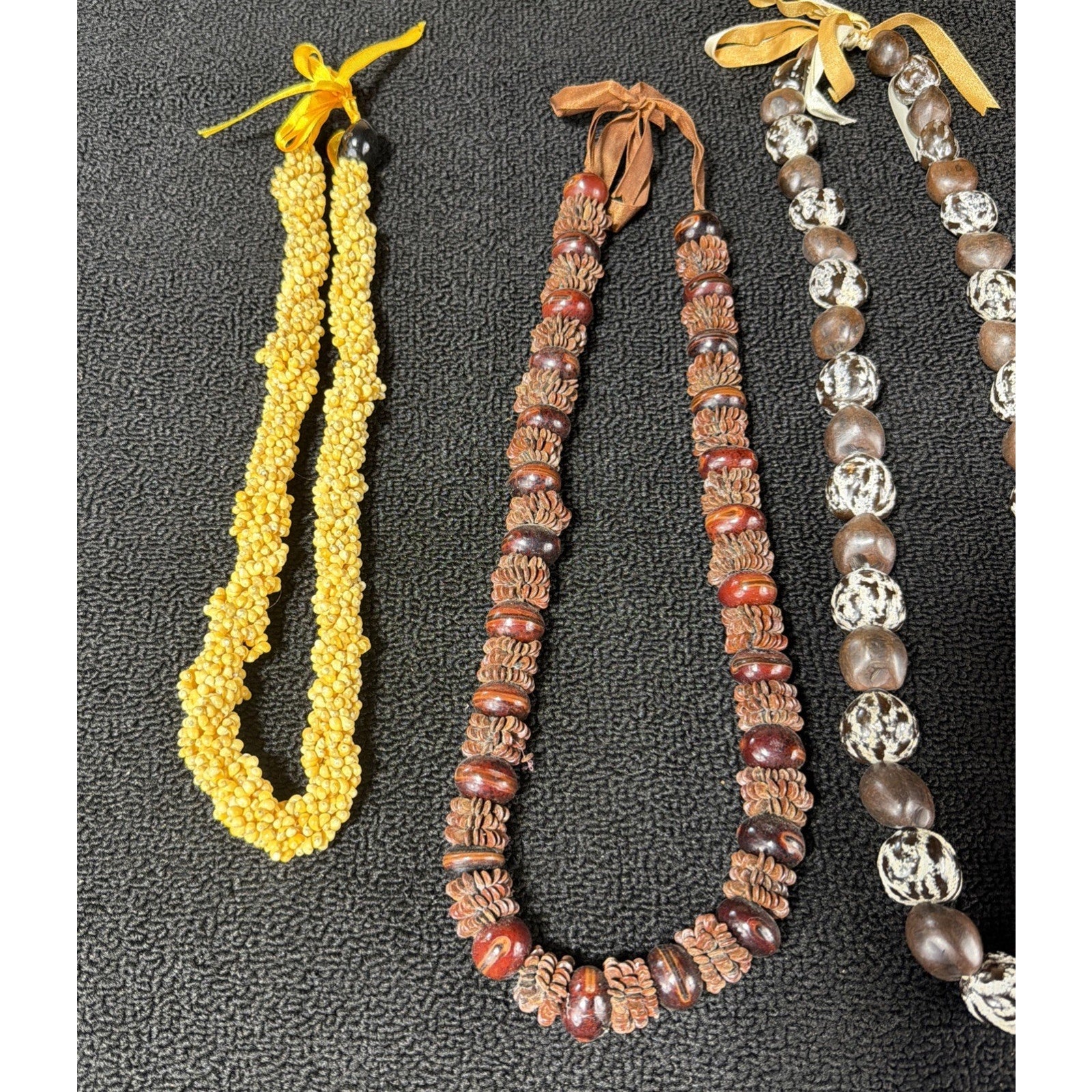 3 Mongo Shell Hawaiian Lei Necklace Accented w/ Kukui Nuts Luau