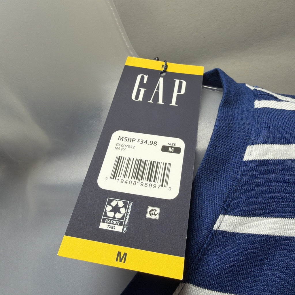 Women's M GAP Blue & White Striped V-Neck Short Sleeve Tee Minimalist NWT
