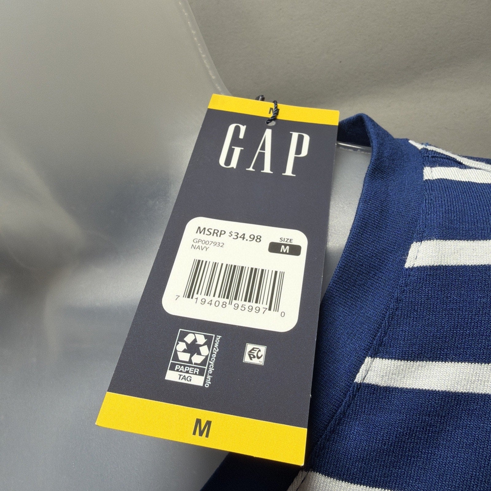 Women's M GAP Blue & White Striped V-Neck Short Sleeve Tee Minimalist NWT