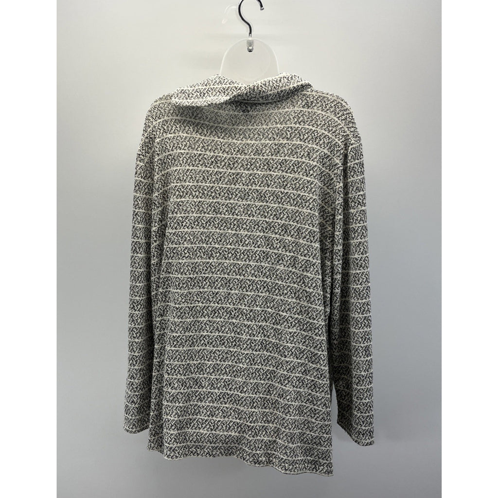 Talbots Black Cream 2X Geometric Crosshatch Pullover Sweater