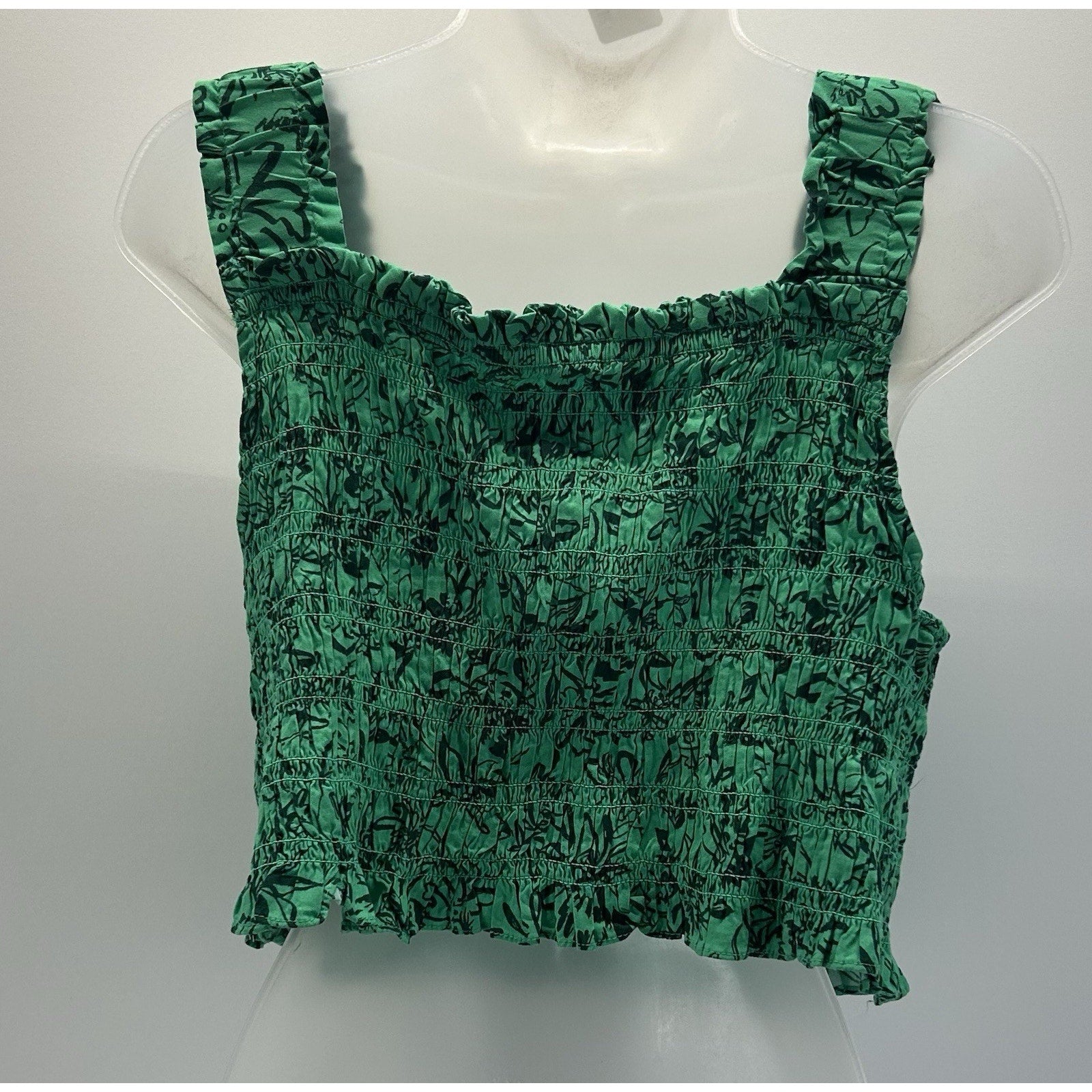 Isabel Elastic Band Cropped Tank Top Size XXL Green & Black Leaves NWT.