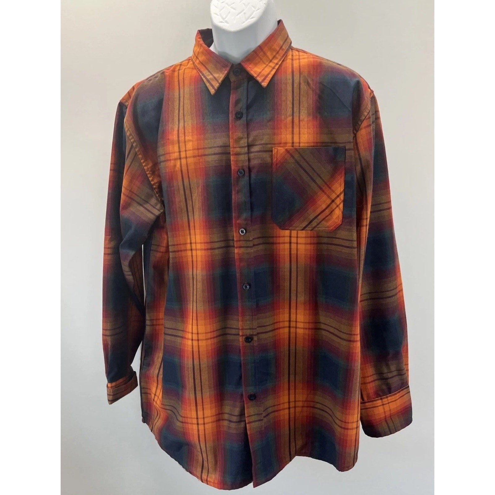 MEN'S BLAC LACQUER XXL PLAID LONG SLEEVE BUTTON FRONT CASUAL SHIRT
