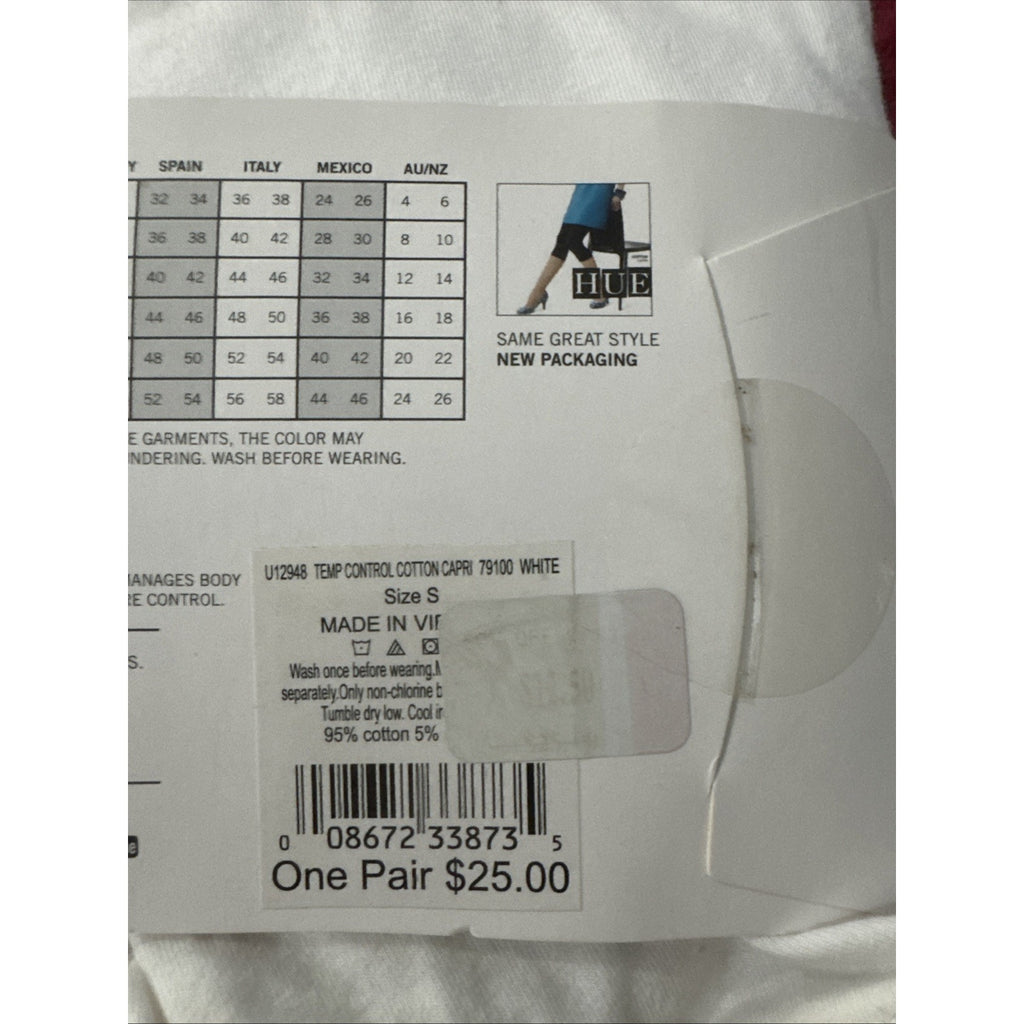 HUE White Ultra Temp Control Cotton Capri Leggings S Small U12948 Stretch Waist