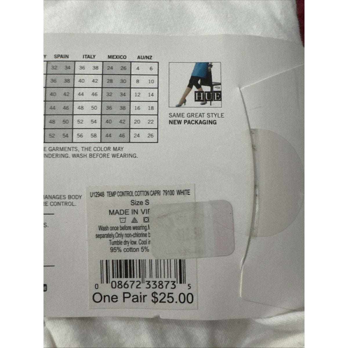 HUE White Ultra Temp Control Cotton Capri Leggings S Small U12948 Stretch Waist