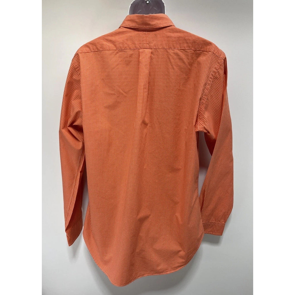 Ralph Lauren Classic Fit Orange Gingham Plaid L/S Button Shirt 100% Cotton Sz L