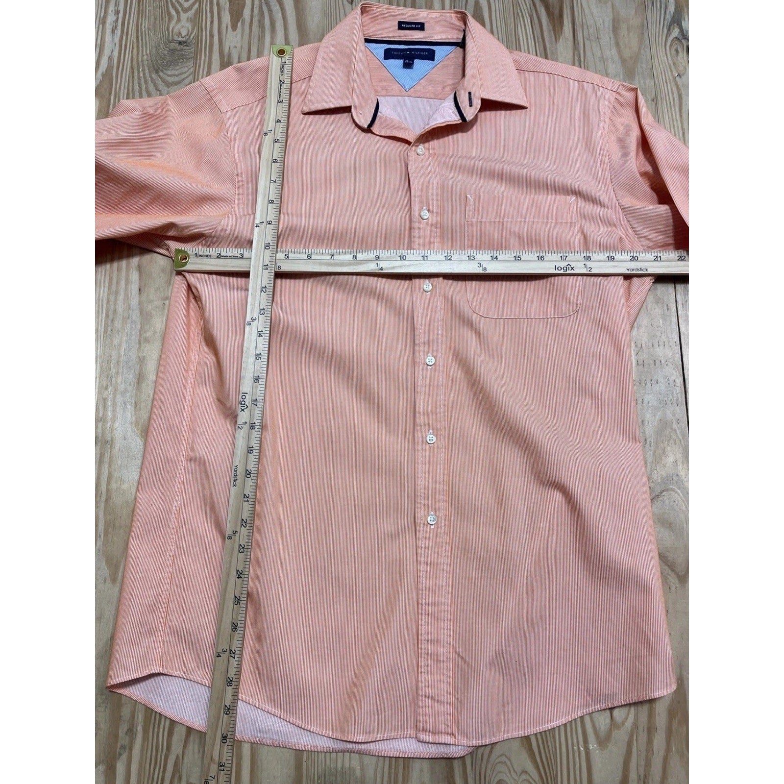 Tommy Hilfiger Mens M Regular Fit Shirt Orange Striped Button Front LS EUC