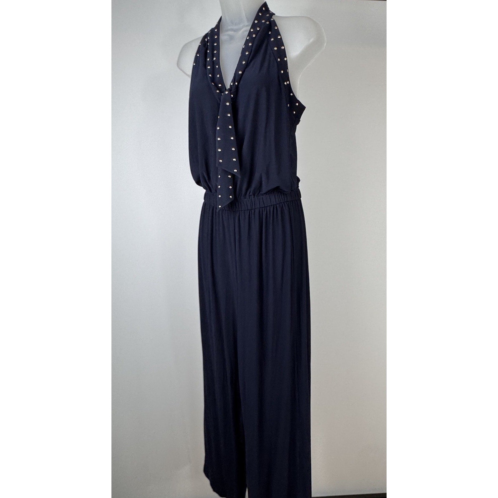 Emma Michele Jumpsuit Size S Black Straps Metal Bling Elastic Waist
