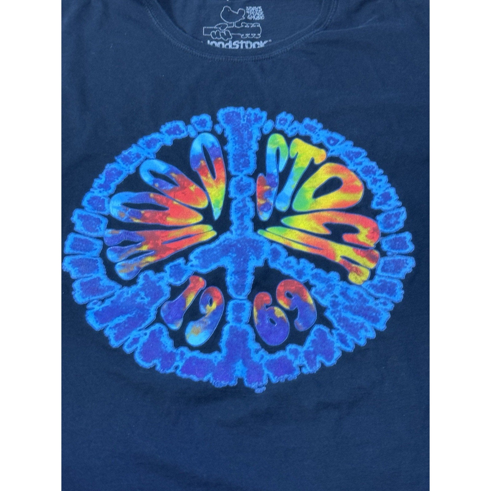 Men's WoodStock 1969- 3 Days of Piece & Music Navy Short Sleeve T-Shirt X-Large