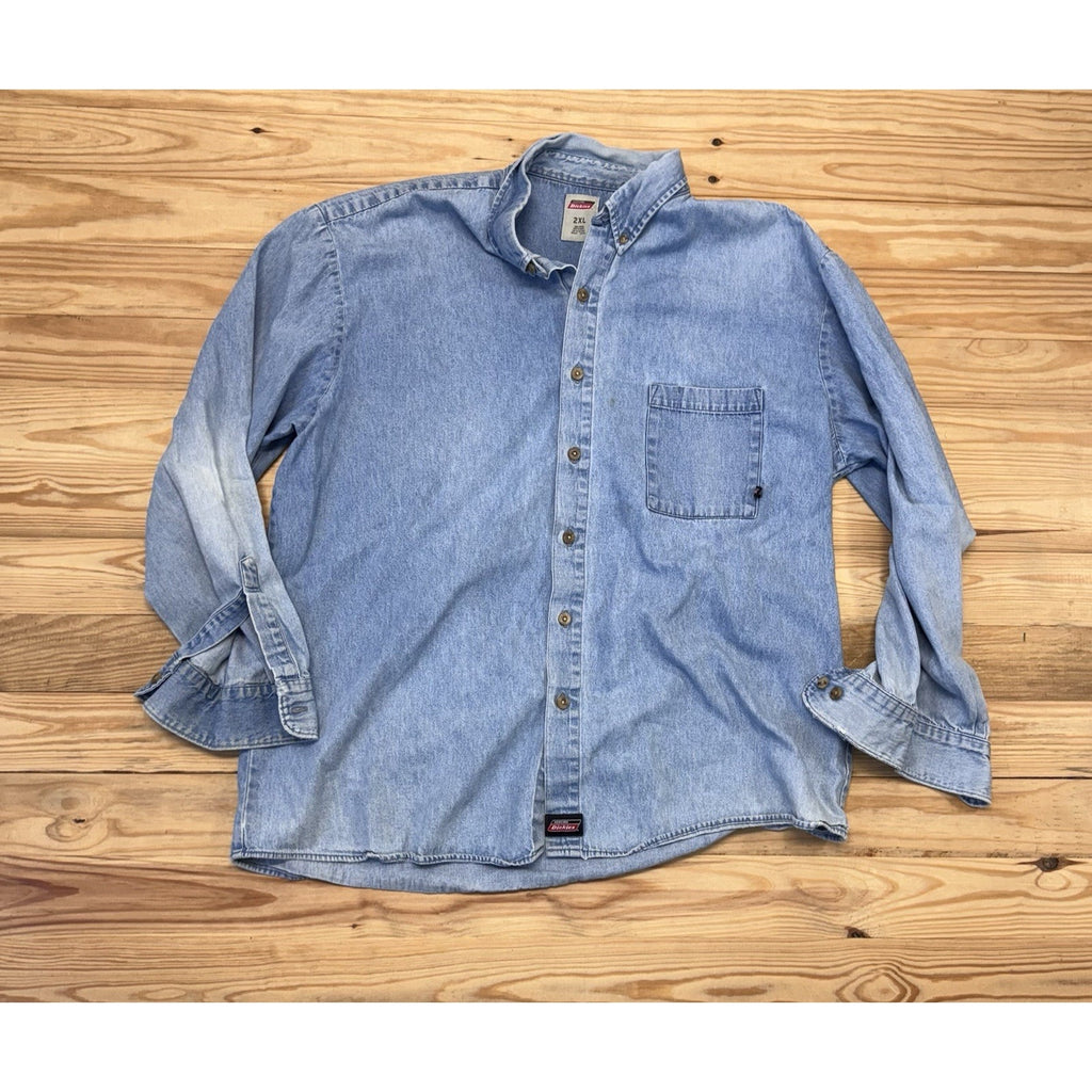 Dickies Denim Button Down Collar Shirt Men’s Size 2XL Blue Long Sleeve Workwear