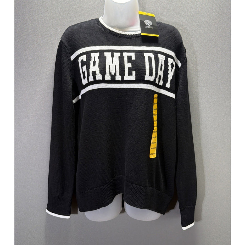 Vince Camuto Game Day Soft Sweater Black White Cotton Crewneck Womens M N W Tags