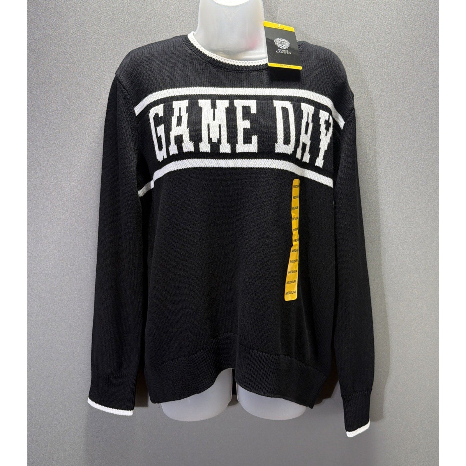 Vince Camuto Game Day Soft Sweater Black White Cotton Crewneck Womens M N W Tags