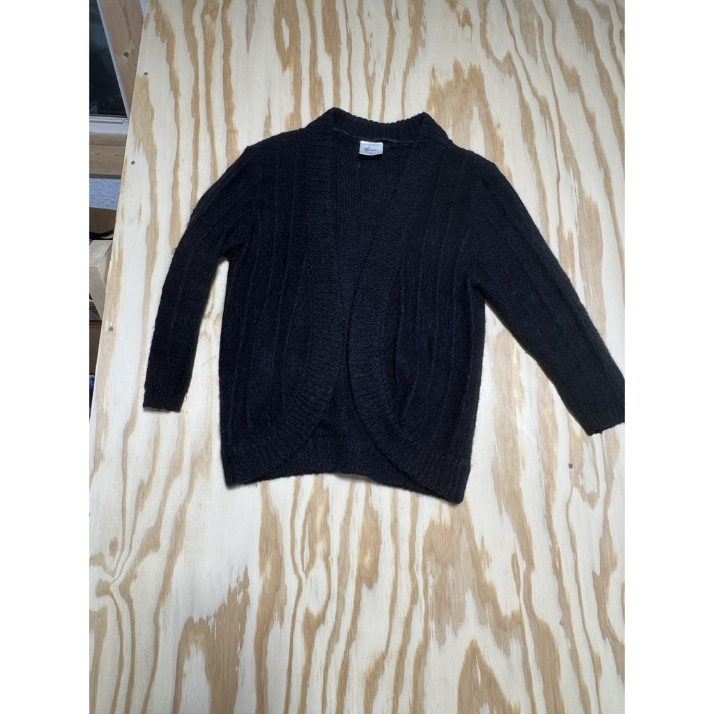 Amari Womens 14/16 Black Mohair Blend Open Front Cardigan Fuzzy Knit Sweater