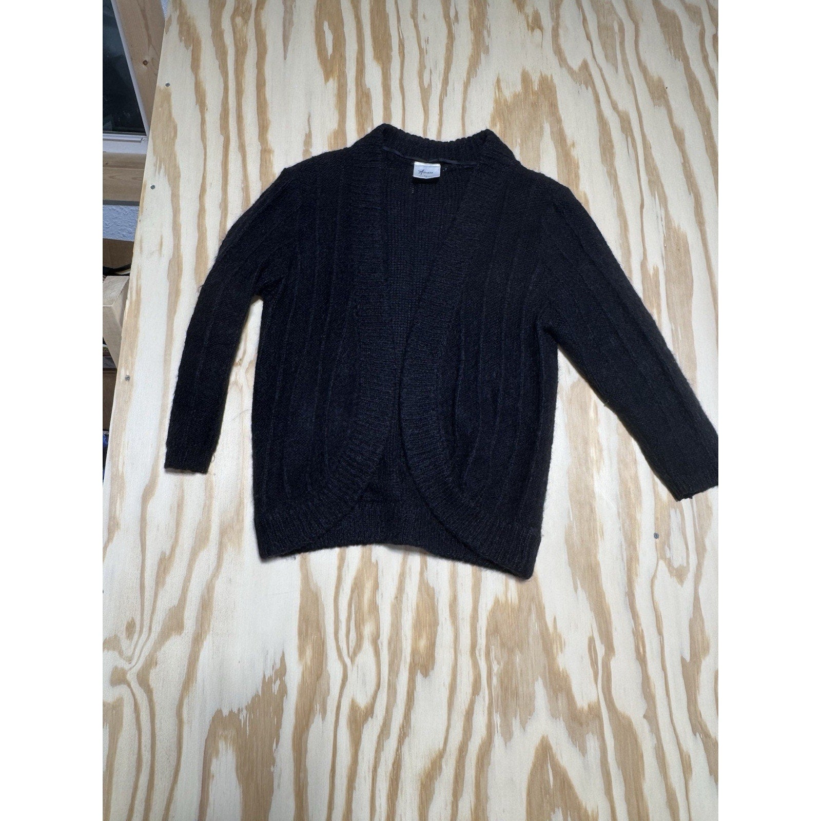 Amari Womens 14/16 Black Mohair Blend Open Front Cardigan Fuzzy Knit Sweater