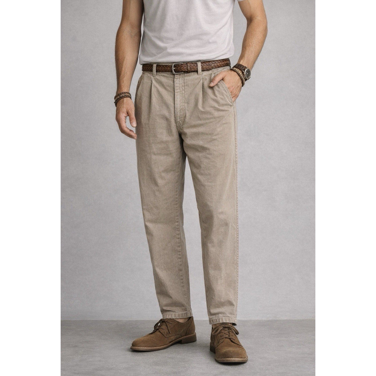 Vintage WPM Men’s Pleated Pants 38x30 Beige Tan Tapered Casual Trousers USA Made