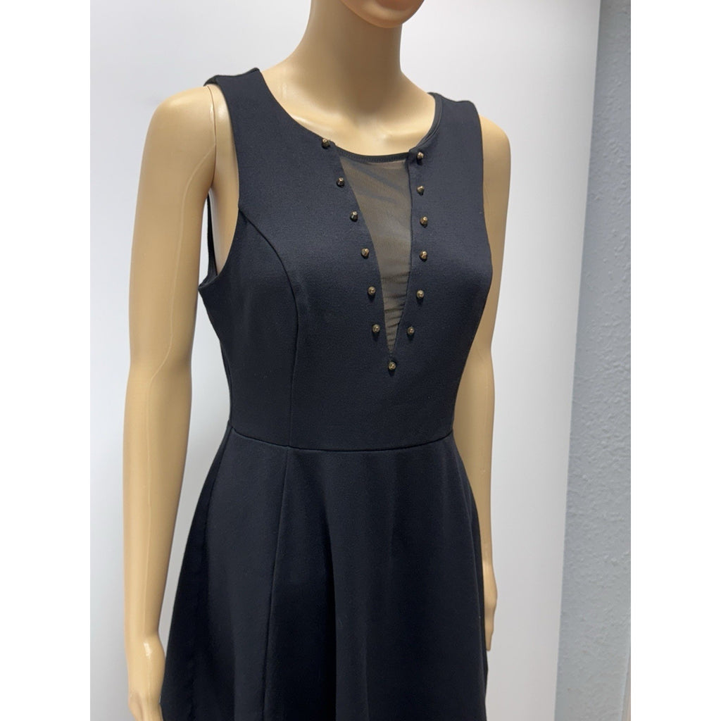 Express Black Mesh Panel Studded Fit & Flare Stretch Mini Dress Women's Black M