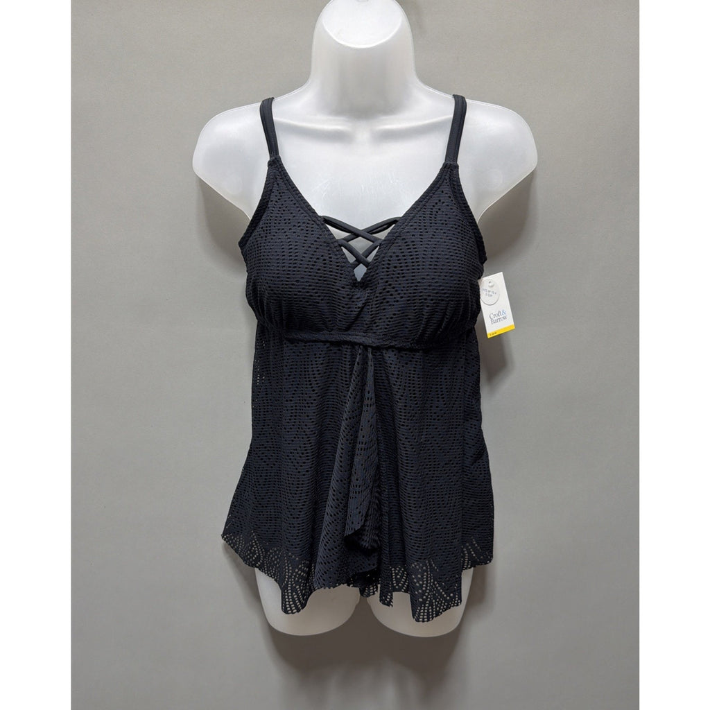 Croft And Barrow Womens Black Eyelet Lace Tankini Top Crochet beach Resort S New