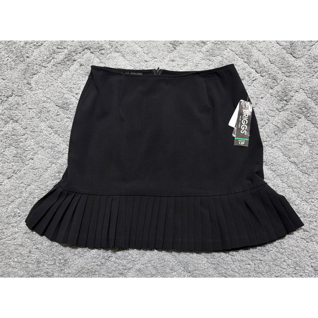 Briggs New York Womens Skirt 12P Petite Black Pleated Hem Flounce Career NWT