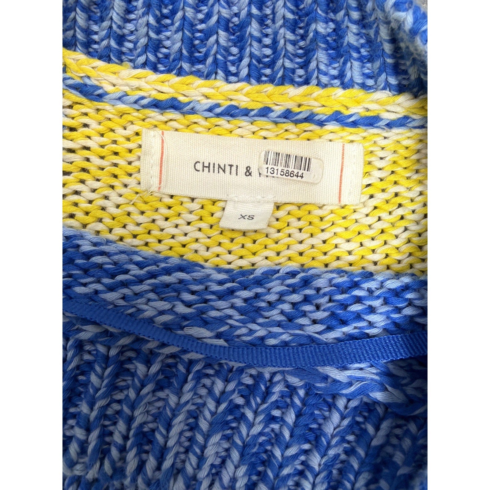 Chinti & Parker Size XS Mock Neck Sweater Blue Yellow Colorblock 100% Cotton
