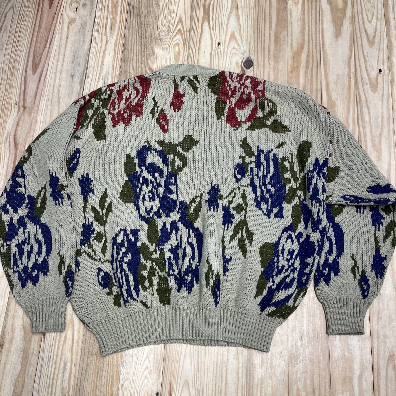Cabin Creek Vintage 90s Knit Acrylic Sweater Spring Floral L Made In USA