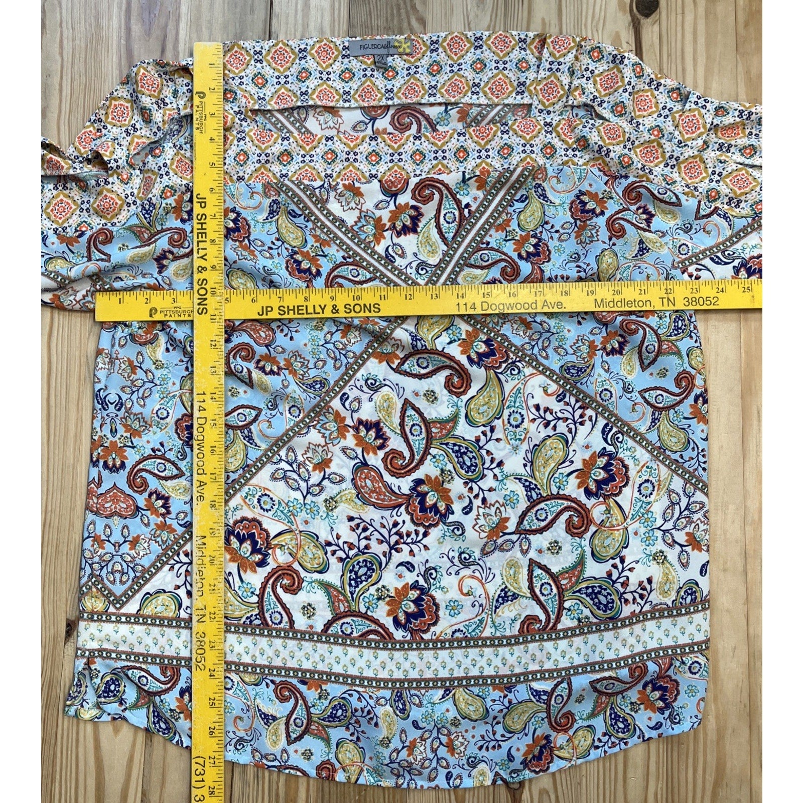 Figueroa And Flower Top Womens 2x Multicolor Paisley Cold Shoulder 3/4 Sleeve