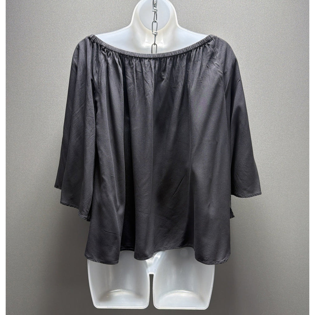 Loft Blouse Women's Large Gray Boat Neck Bell Sleeve Viscose Top